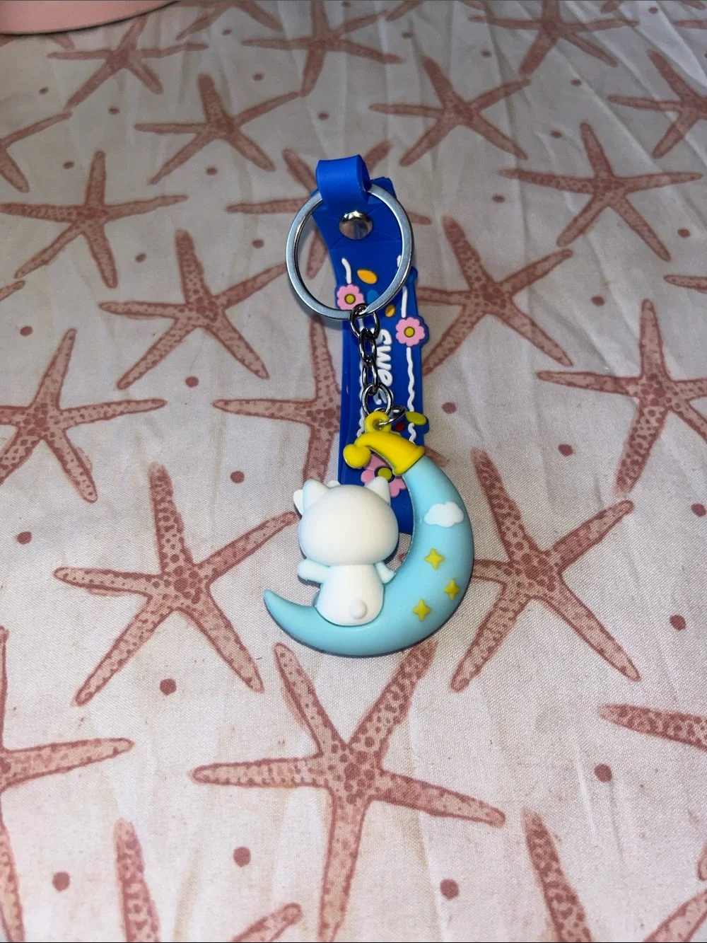 Blue 'Sweet' Hello Kitty Moon Keychain